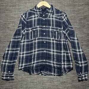 Paige Flannel Shirt Women's S Plaid Blue Long Sleeve Button Up Rayon